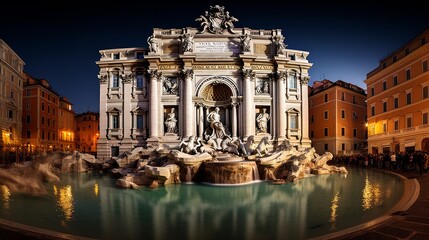 Rome, Italy's Fountain di Trevi at night - obrazy, fototapety, plakaty