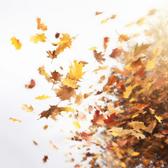 Fall leaves floating in the air. AI Generated