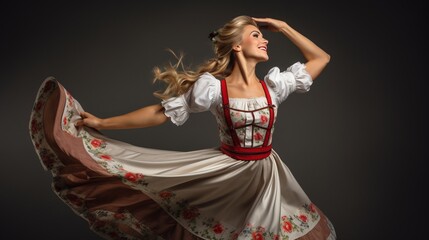 A traditional Bavarian dancer in a graceful pose