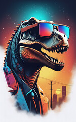 Dinosaur T-rex wearing sunglasses, Abstract background