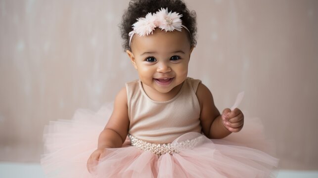 Baby girl in a ballerina outfit and tutu