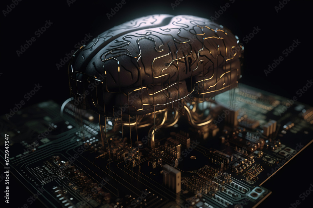 Poster Artificial intelligence science concept with technological AI brain on the circuit board.