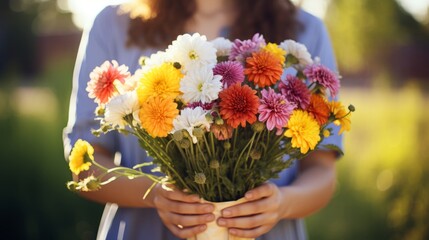 A person holding a bouquet of vibrant flowers for positivity
