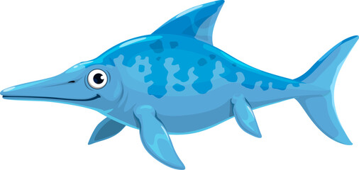 Ophthalmosaurus dinosaur cute cartoon character. Prehistoric ocean animal, Jurassic era underwater lizard or extinct sea dinosaur vector personage. Ophthalmosaurus marine reptile childish character