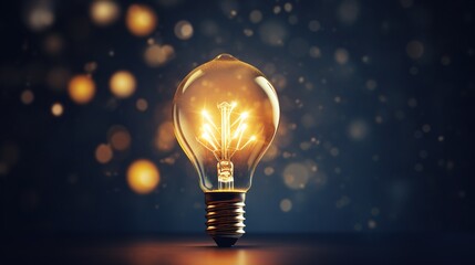 Single light bulb light up at night with blurred background. AI generated image