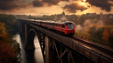 Traveling passenger train over the bridge. Mainly im. Legionów Piłsudskiego, Płock. - obrazy, fototapety, plakaty