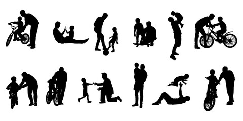 Illustration silhouettes set of a Father and son vector