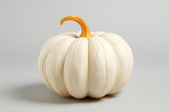 A white pumpkin with a yellow stem on a white background.