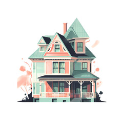 flat illustration of a house with a little roof grain