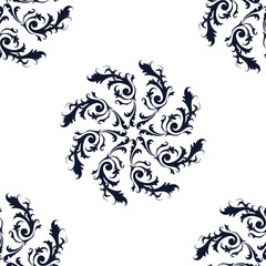 Black Circular floral pattern isolated on white background is in Seamless pattern - vector illustration