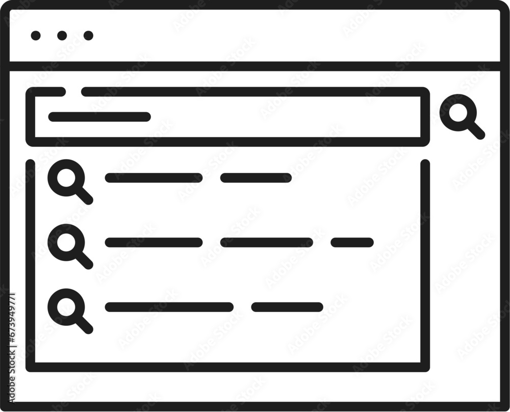 Poster Text autocomplete. Serp icon. Search engine result page. Isolated vector linear sign, displays suggestions as users type, enhancing efficiency, offering quick access to search results and information