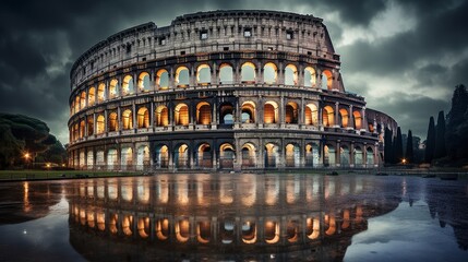 Rome's Colosseum at night in Italy - obrazy, fototapety, plakaty