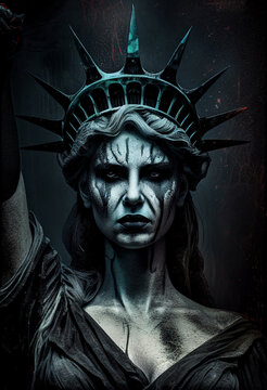 Statue of Liberty in a dark style. AI Generated