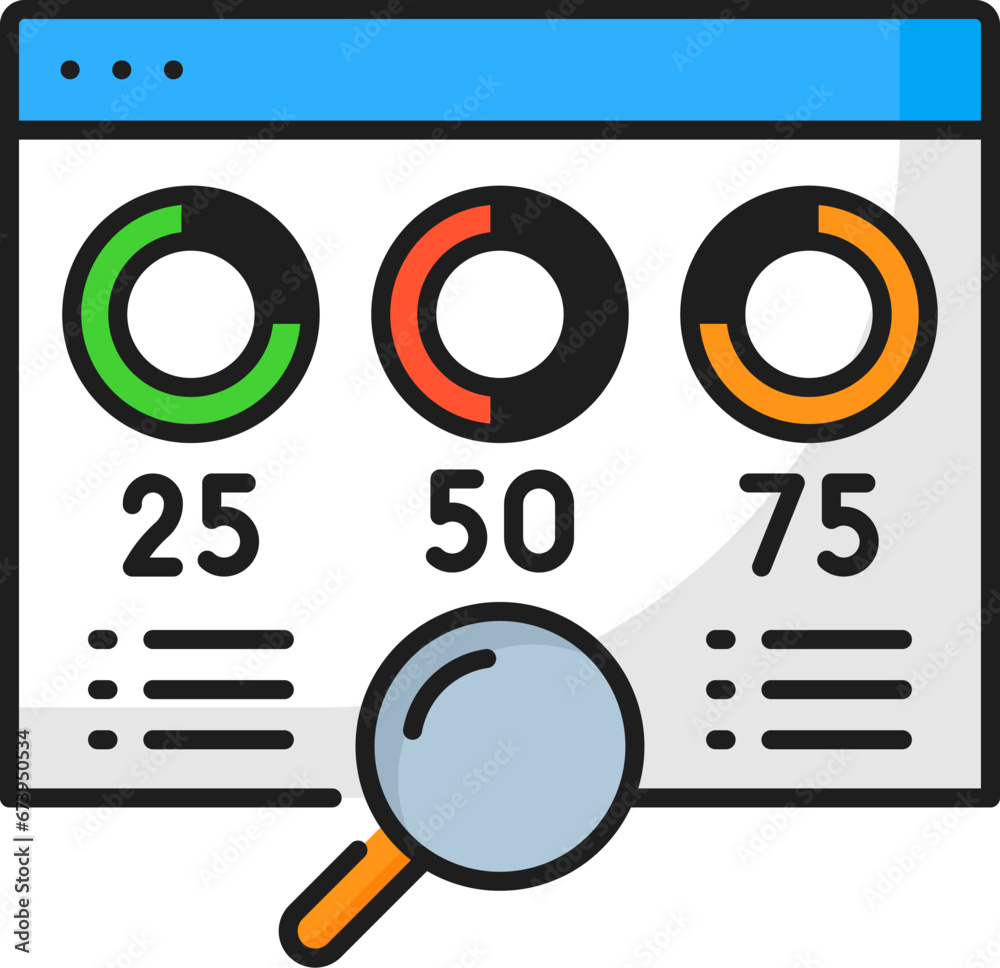 Poster Website analysis. Web audit icon of vector SEO or search engine optimization research statistic infographics, thin line web page and pie charts. Website development, digital business and ecommerce