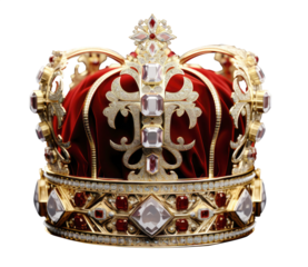 Golden Crown - English Royalty Crown - Red Velvet - premium pen tool PNG transparent background cutout.