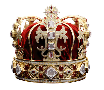 Golden Crown - English Royalty Crown - Red Velvet - premium pen tool PNG transparent background cutout.