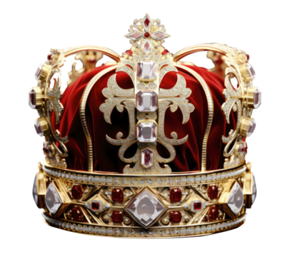 Golden Crown - English Royalty Crown - Red Velvet - premium pen tool PNG transparent background cutout.