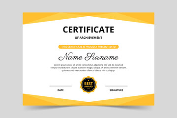 Modern elegant yellow certificate template. Appreciation for business and education. Vector illustration