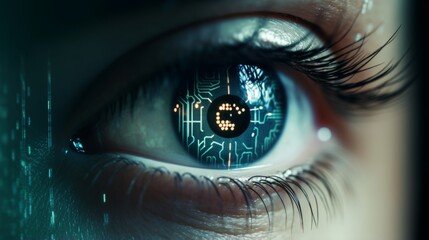 A close up of a person's eye being scanned by an iris recognition system - obrazy, fototapety, plakaty