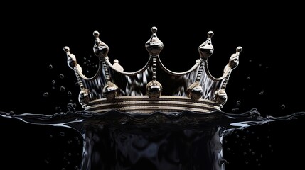 Kings crown with shadow on water black background. AI generated image