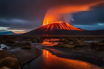 Foto auf Acrylglas sunset over the volcano © Sofia Saif