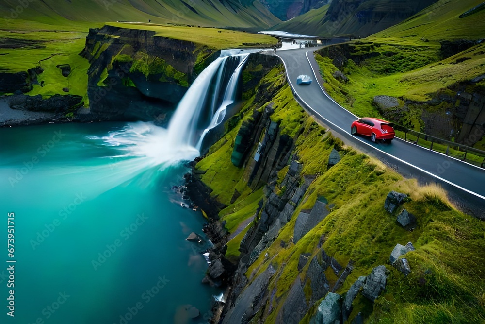 Sticker waterfall in the mountains