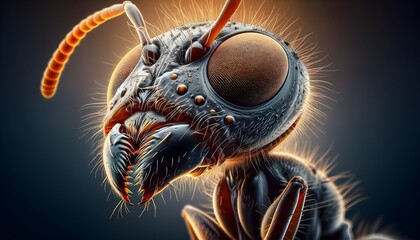 Extreme macro of ants head, wildlife background, wallpaper