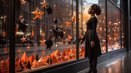 Storefront Discounts: Store windows adorned with eye-catching Black Friday sale signs and decorations