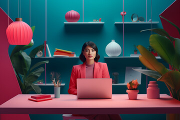 Asian business woman in brightly colored office