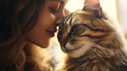 A loving nose boop between a cat and its cherished human, a gesture of love