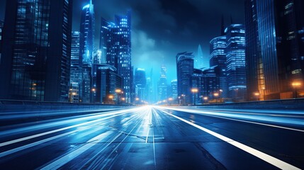 Fototapeta na wymiar Rainy wet night in the big city, empty road with blur background. AI generated image