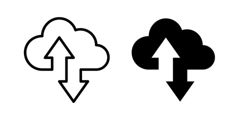 cloud computing vector icon. isolated transparent. data transfer technology. outline and filled version