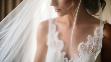 Bride's dress and veil in soft focus
