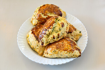 Turkish pastry product , tasty pogaca. Turkish Pastries; pogaca, borek, acma, ay coregi at patisserie showcase.