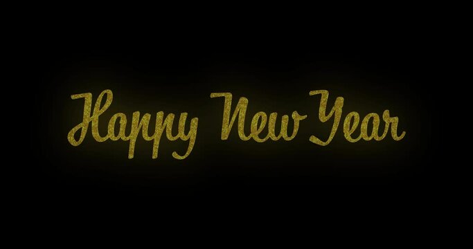 Animation of lens flares and happy new year text over black background