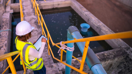 Environmental engineers work at wastewater treatment plants,Water supply engineering working at...