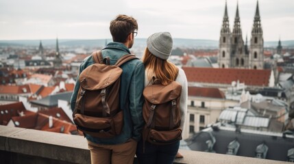 Fototapeta premium A couple exploring a foreign city