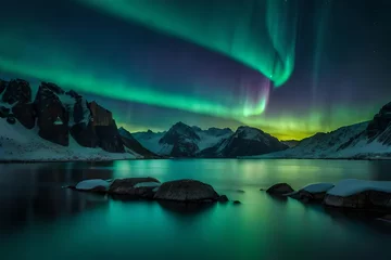 Fototapeten aurora borealis over the lake © Sofia Saif