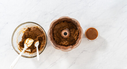 Gingerbread bundt cake with caramel filling