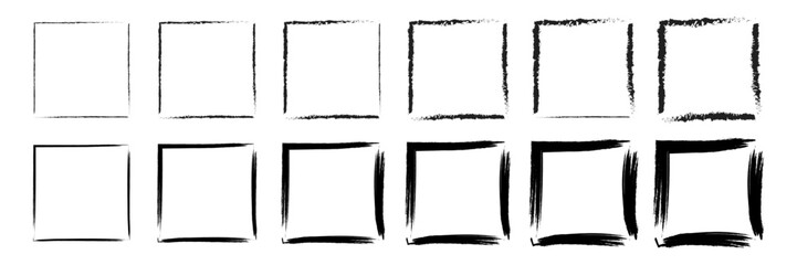 Grunge brush outline frames set. Hand drawn sketch frame set. Rectangle pencil frames border shape elements.