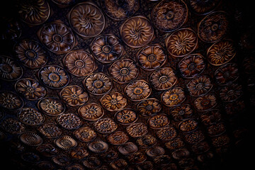 スリランカの古都、アヌラーダプラの寺院内部の壁画