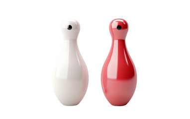 Pair of White and Red Shiny Bowling Pin For Tenpin Bowling Isolated on Transparent Background PNG.
