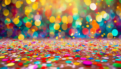 colorful Confetti carnival background with bokeh - obrazy, fototapety, plakaty