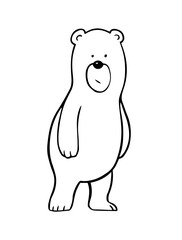 Cartoon bear on white background. Puzzled face. Funny and clumsy character for children. Wild animal. Character for a postcard. Vector animal illustration. Hand drawn line sketch