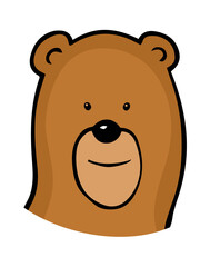 Cartoon head of a kind bear on a white background. Character for children. Forest wild animal. Character for a postcard, avatar. Vector isolated animal illustration. Hand drawn line