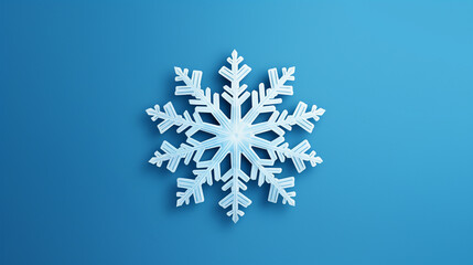 Pojedyncza biała śnieżynka na jednolitym niebieskim tle - obrazy, fototapety, plakaty