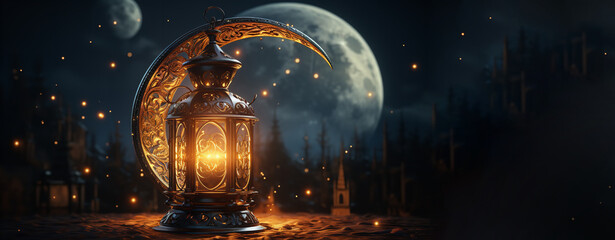 Obraz premium Background of Ramadan with a candle. Generative Ai.