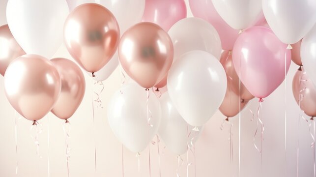 pink party balloons with ribbon  generated by AI