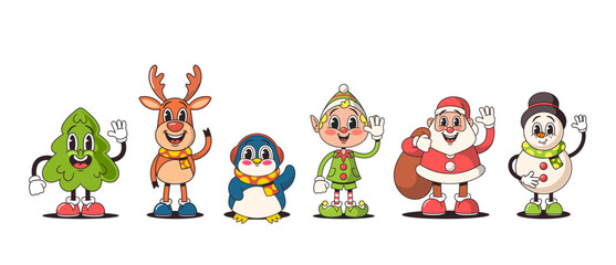 Retro-style Christmas Characters Embody Nostalgia With Their Charming, Timeless Appeal. Santa In A Classic Red Suit