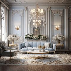 photo shot in Detail shot, classical living room, 3d render. AI generated